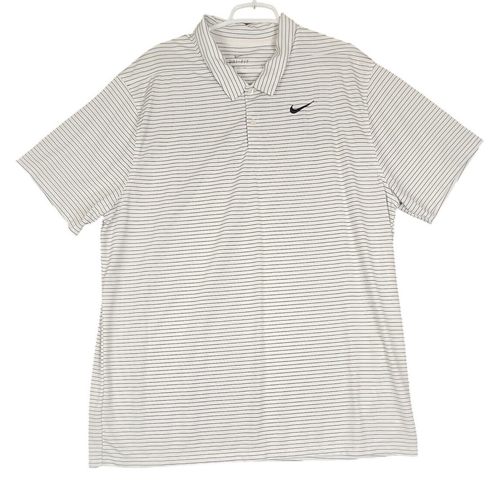 Nike Dri-FIT Striped Golf Polo Shirt XXL White Black Short Sleeve